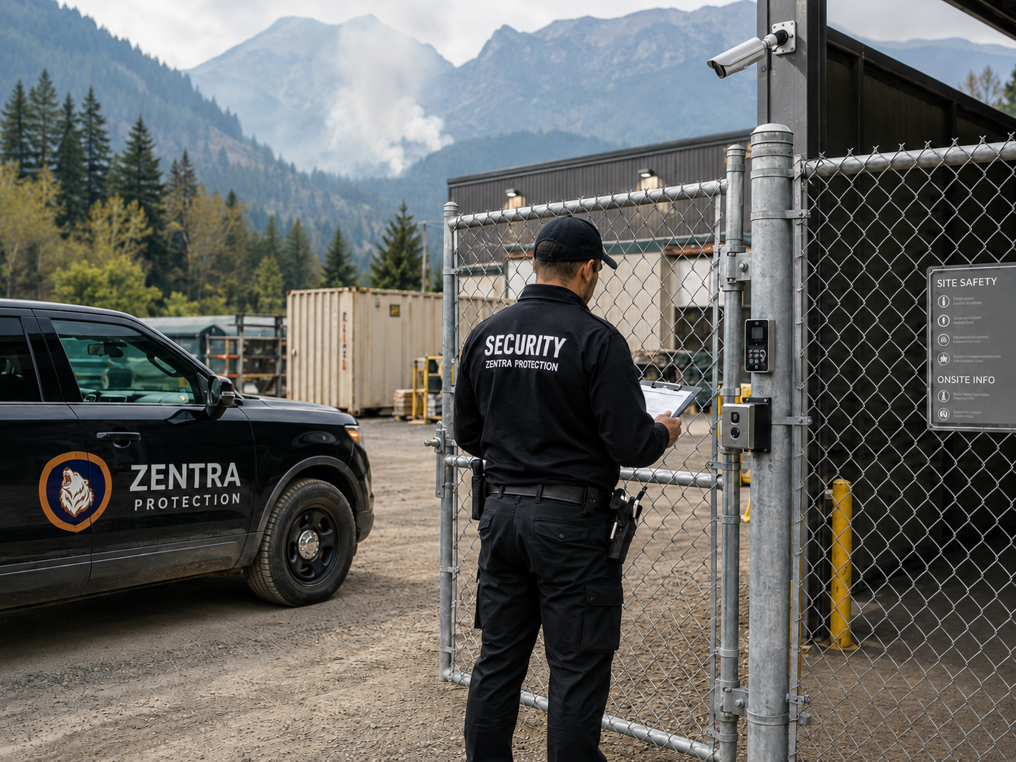 Business manager checking gates and evacuation alert readiness at a Hope BC property