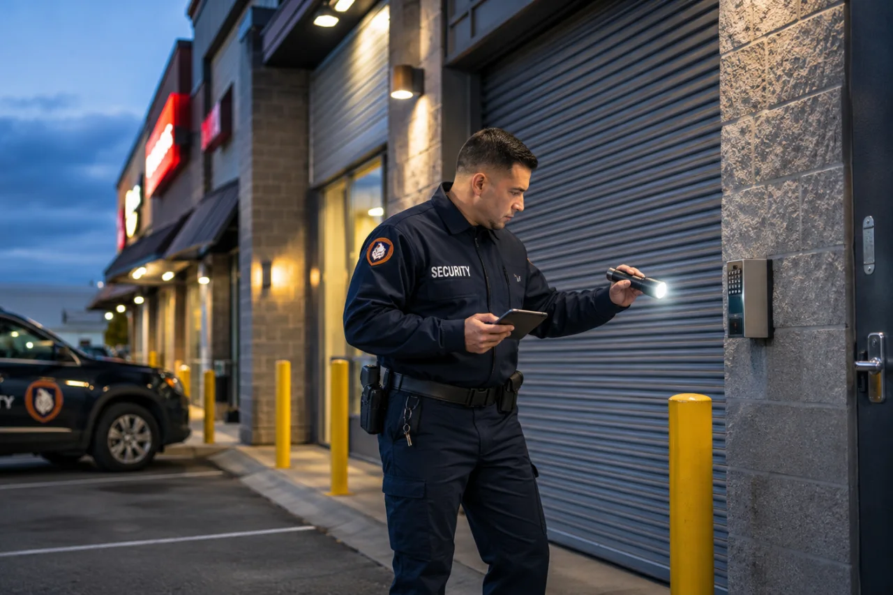 Zentra mobile patrol officer completing an approved after-hours lock and access check